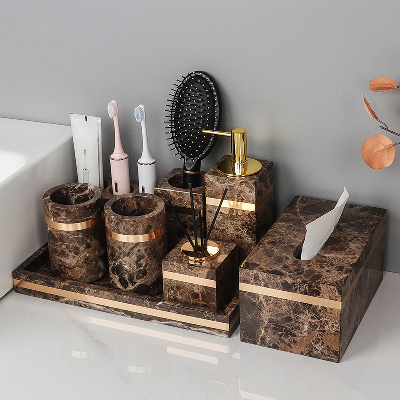 Zara Home Bathroom Set - مجموعة حمام رخامية طبيعية داكنة ،