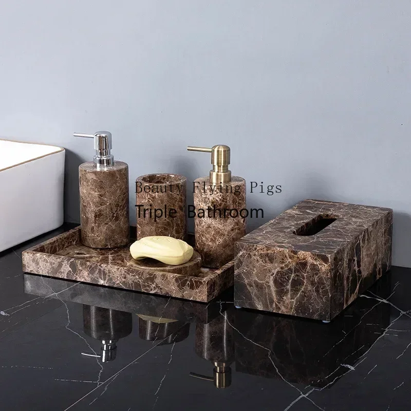 Zara Home Bathroom Set - مجموعة حمام من الرخام الطبيعي الداكن
