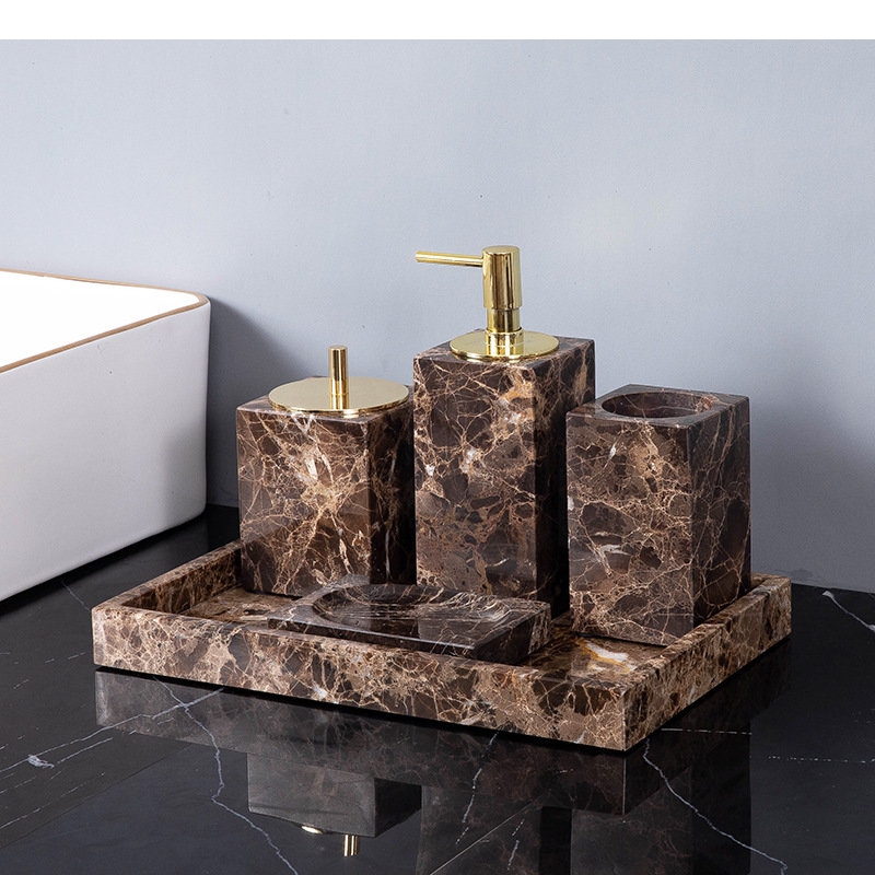 Zara Home Bathroom Set - إكسسوارات الحمام من الرخام الطبيعي، زجاجة