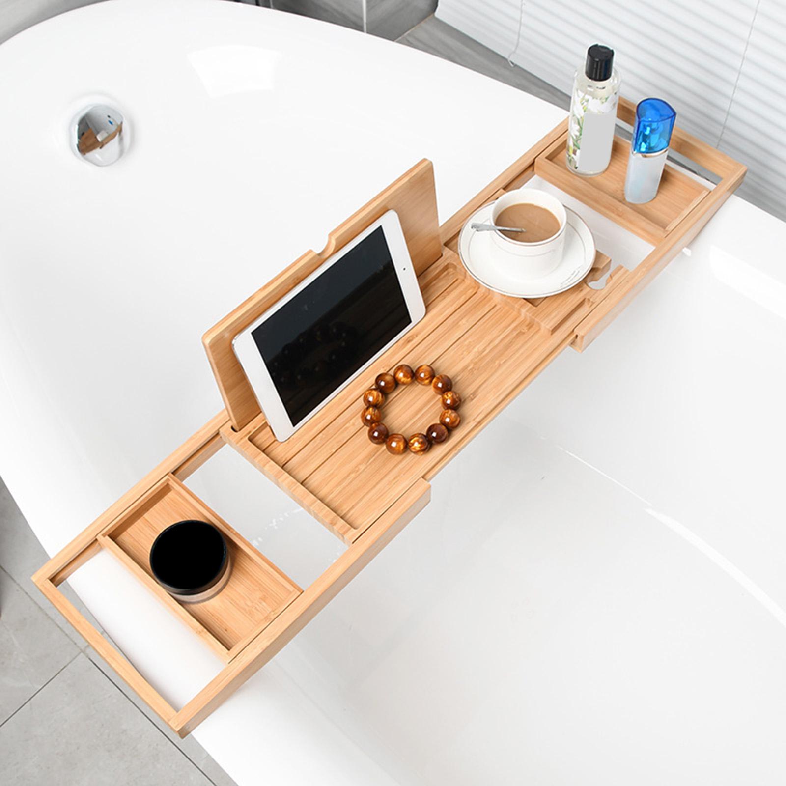 Bath Caddy Tray - صينية حمام خشبية طبيعية قابلة للتمدد