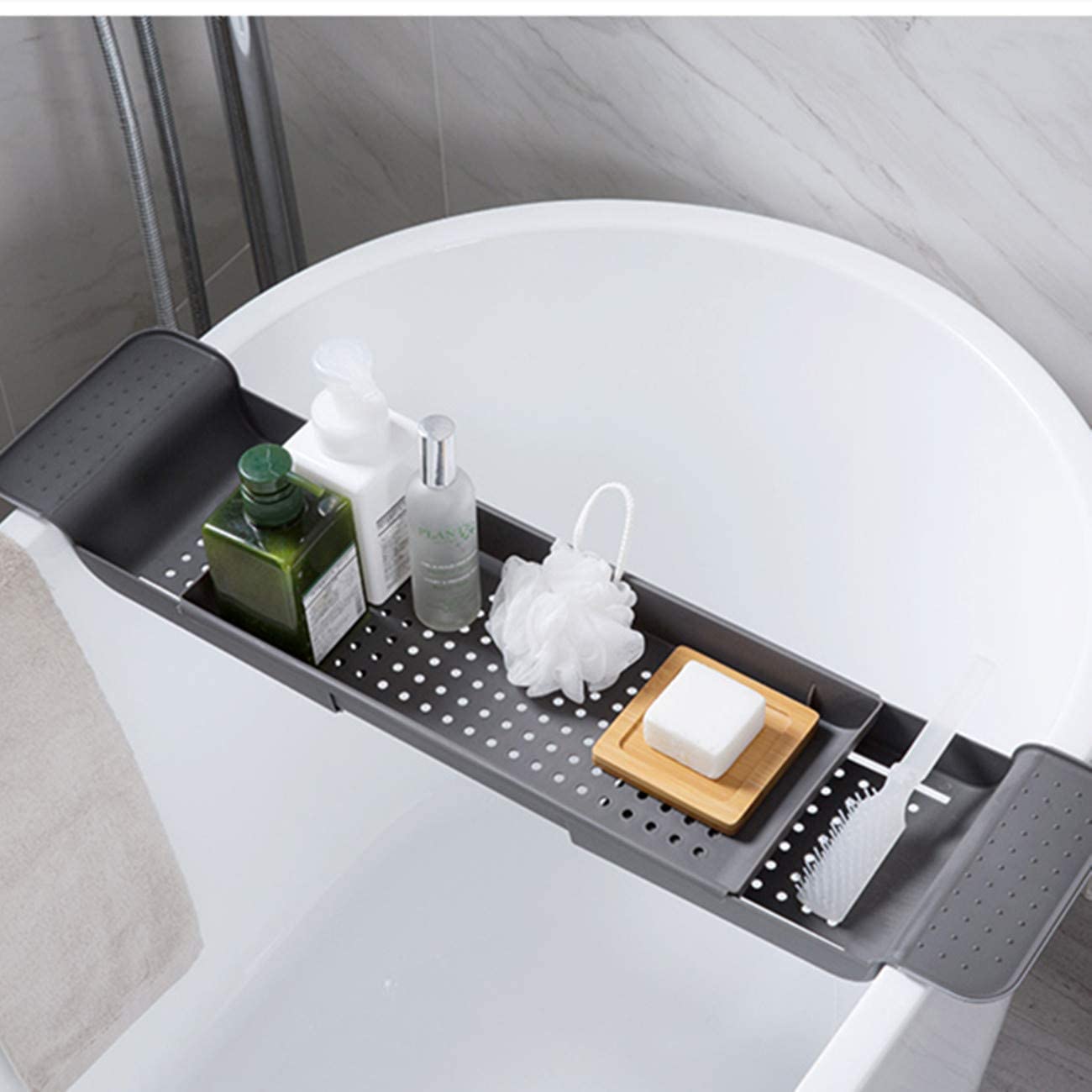 Bath Caddy Tray - رف تخزين قابل للتوسيع من البلاستيك