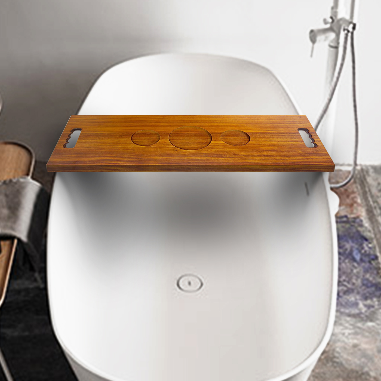 صينية حمام من الخشب الصلب مع ح - مراجعة Bath Caddy Tray وسعره