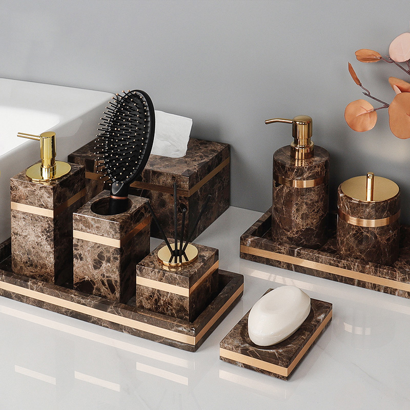 مجموعة حمام رخامية طبيعية داكن - مراجعة Zara Home Bathroom Set وسعره