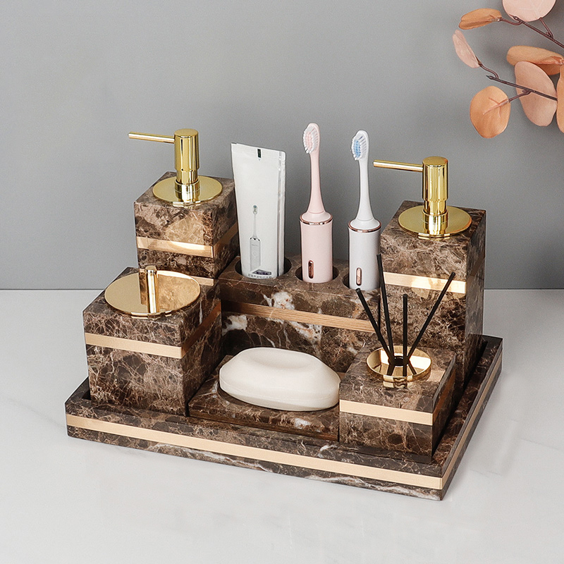 مجموعة حمام رخامية طبيعية داكن - مراجعة Zara Home Bathroom Set وسعره
