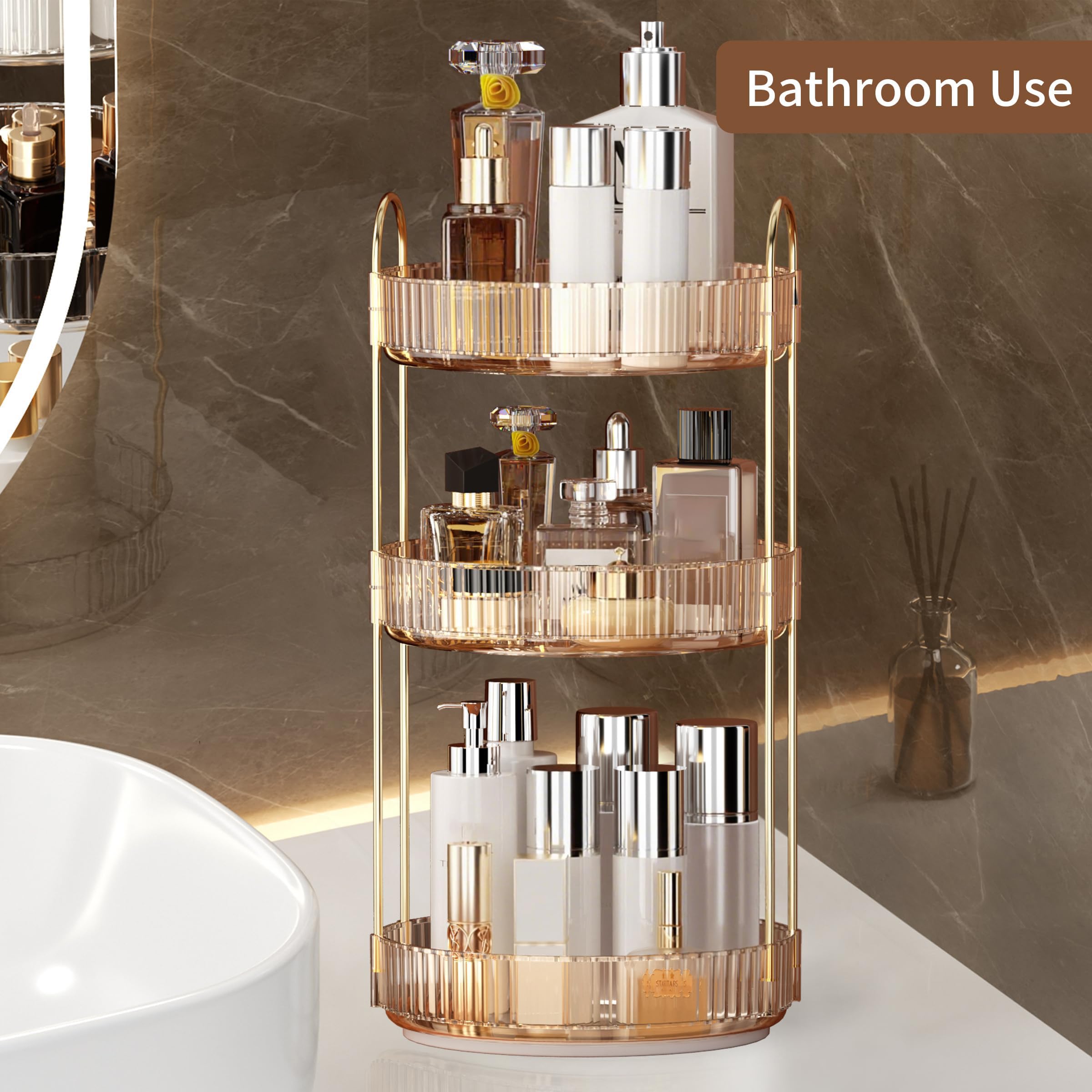 منظم مكياج دوّار 360 درجة، صند - مراجعة Home Essentials Bathroom Storage وسعره