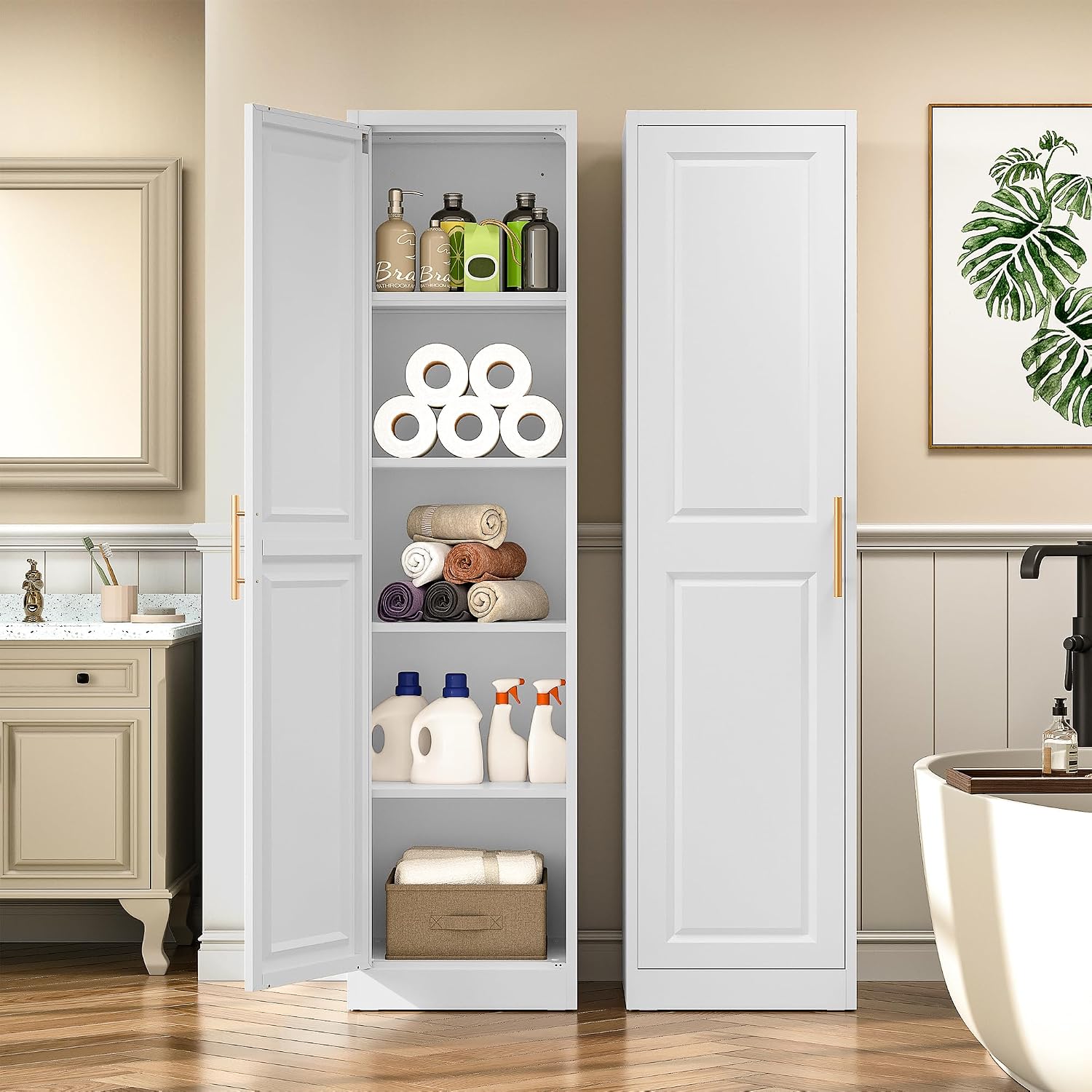 خزانة تخزين طويلة ورفيعة بباب  - مراجعة Home Goods Bathroom Storage وسعره